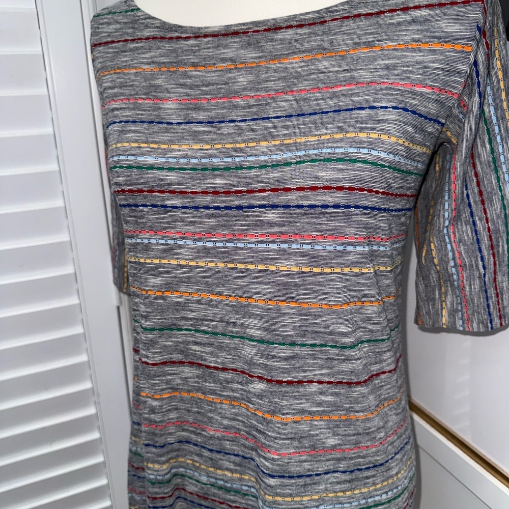 Source Unknown Gray Multicolor Striped Midi Dress - image 3